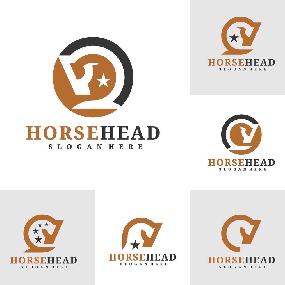 reeks van paard hoofd logo ontwerp . paard illustratie logo concept vector