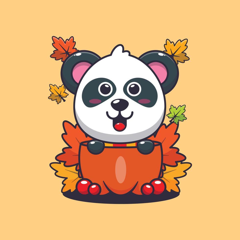 schattig panda in een pompoen Bij herfst seizoen. vector