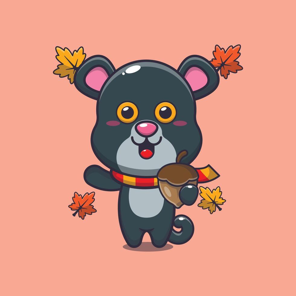 schattig panter met eikels Bij herfst seizoen. vector