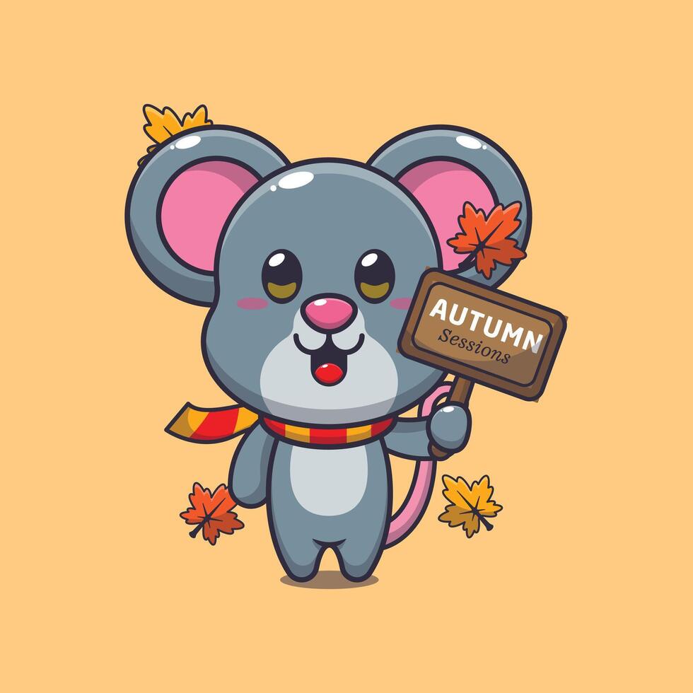 schattig muis met herfst teken bord. vector