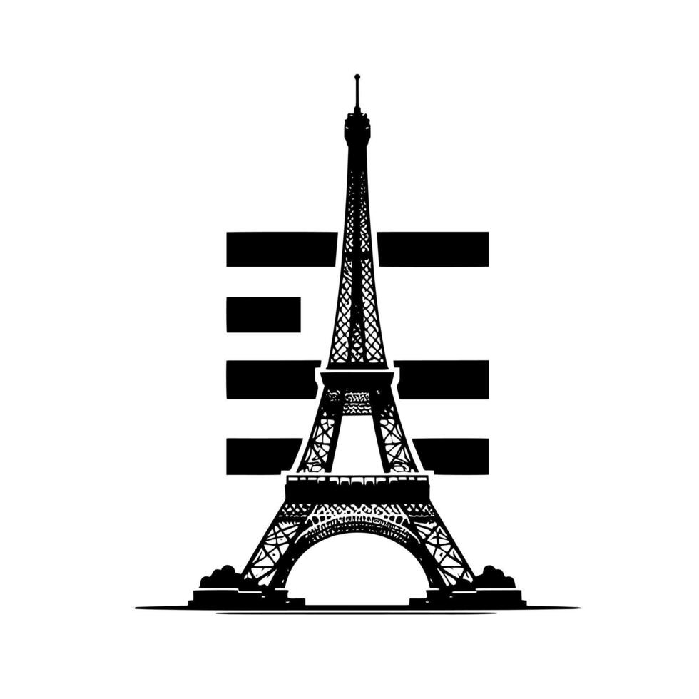 zwart en wit illustratie van de eiffel toren bezienswaardigheden bekijken in Parijs vector