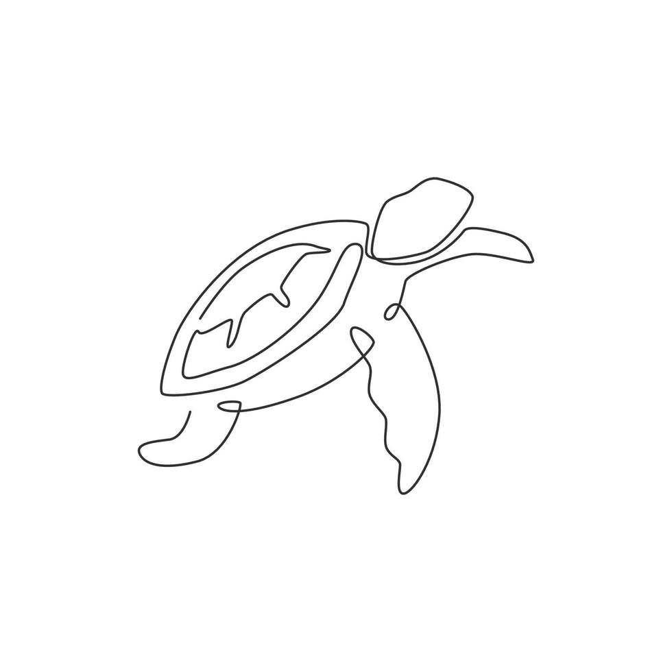 enkele doorlopende lijntekening van grote schildpad voor de identiteit van het logo van het mariene bedrijf. groot schildpad reptiel dier mascotte concept voor bedrijfslogo. een lijn tekenen grafisch ontwerp vectorillustratie vector