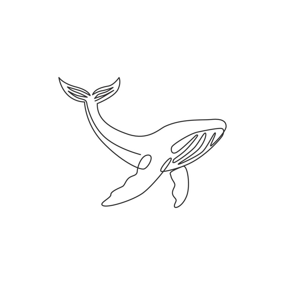 een doorlopende lijntekening van gigantische walvis voor de identiteit van het logo van het waterpark. groot oceaan zoogdier dier mascotte concept voor milieuorganisatie. trendy enkele lijn tekenen ontwerp illustratie vector