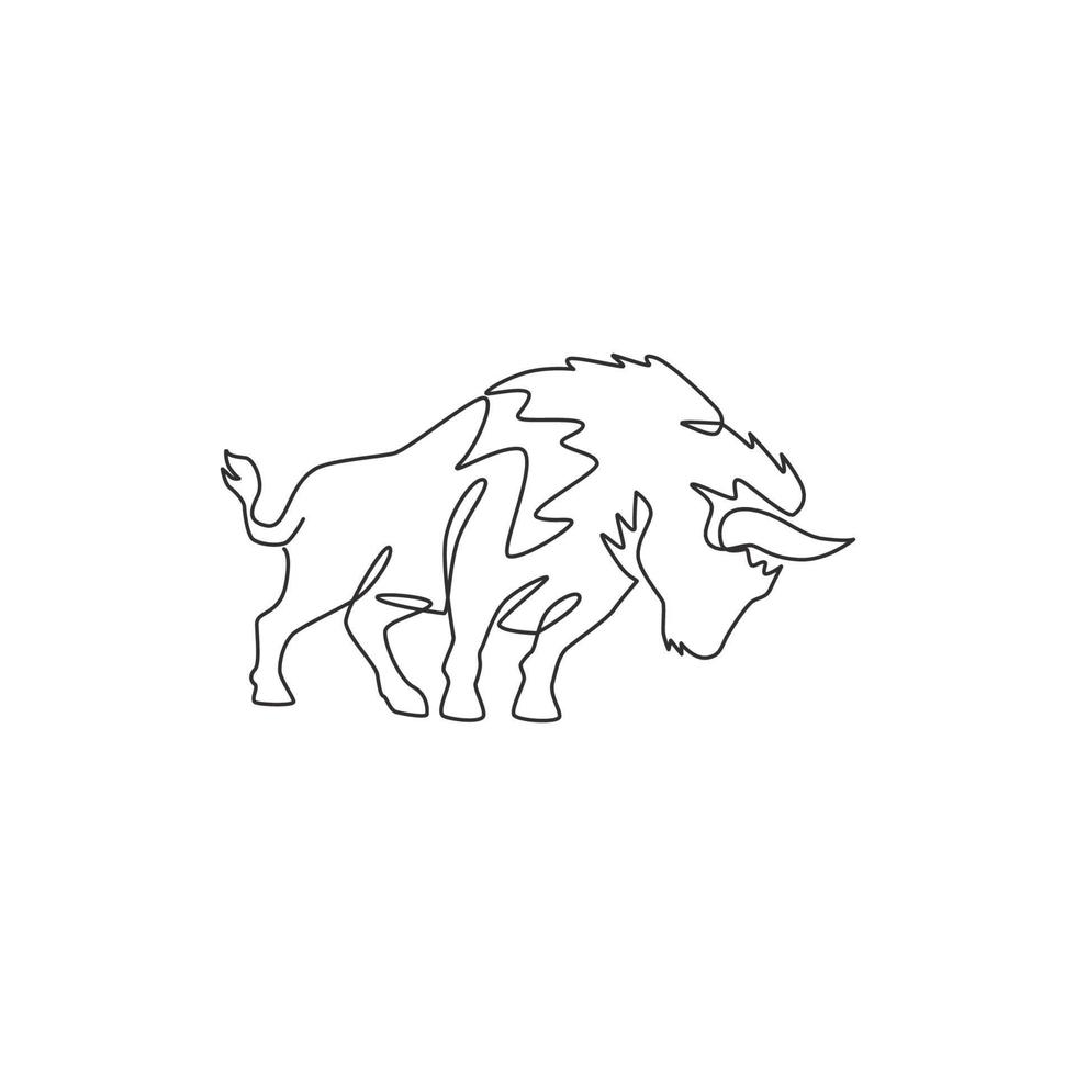 een enkele lijntekening van gezonde biologische Amerikaanse bizon voor vee vee logo-identiteit. groot buffelmascotteconcept voor ingeblikt vleesvoedsel. moderne één lijn tekenen ontwerp vector grafische afbeelding