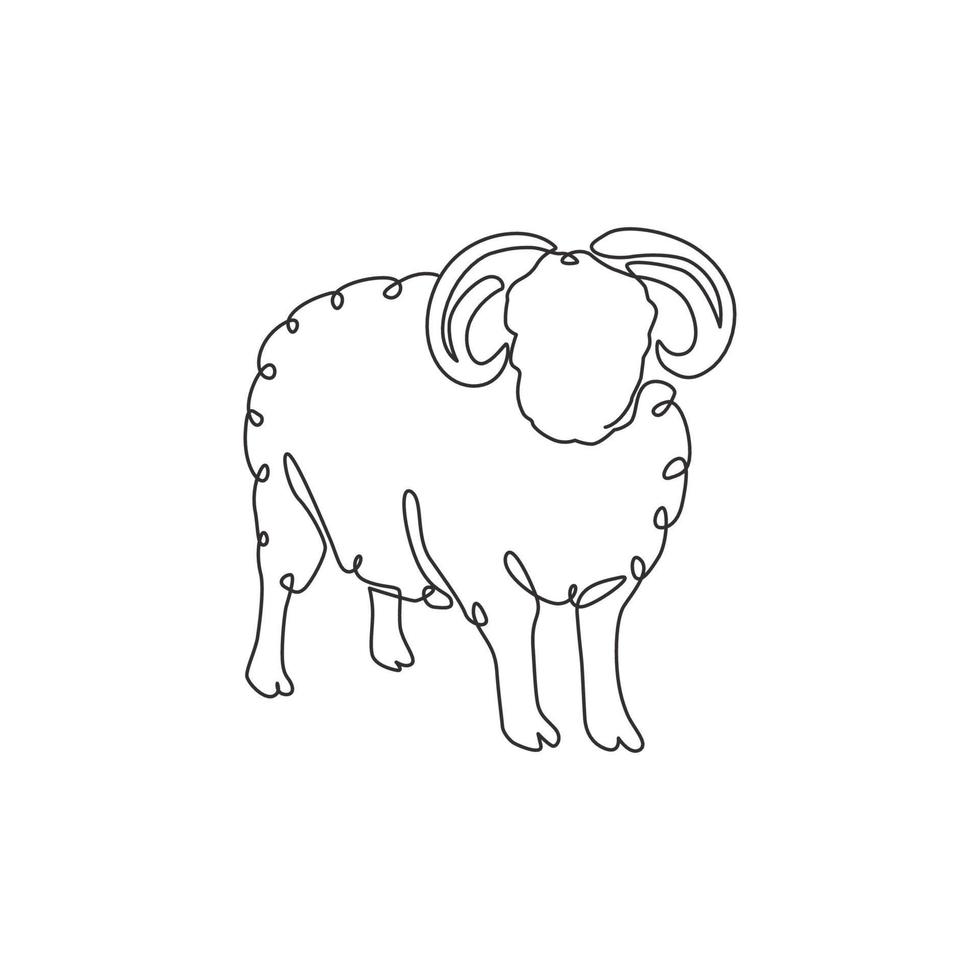 één enkele lijntekening van schattige grappige schapen voor de identiteit van het logo van de veeteelt. lam mascotte embleem concept voor veeteelt icoon. moderne ononderbroken lijn grafisch tekenen ontwerp vectorillustratie vector
