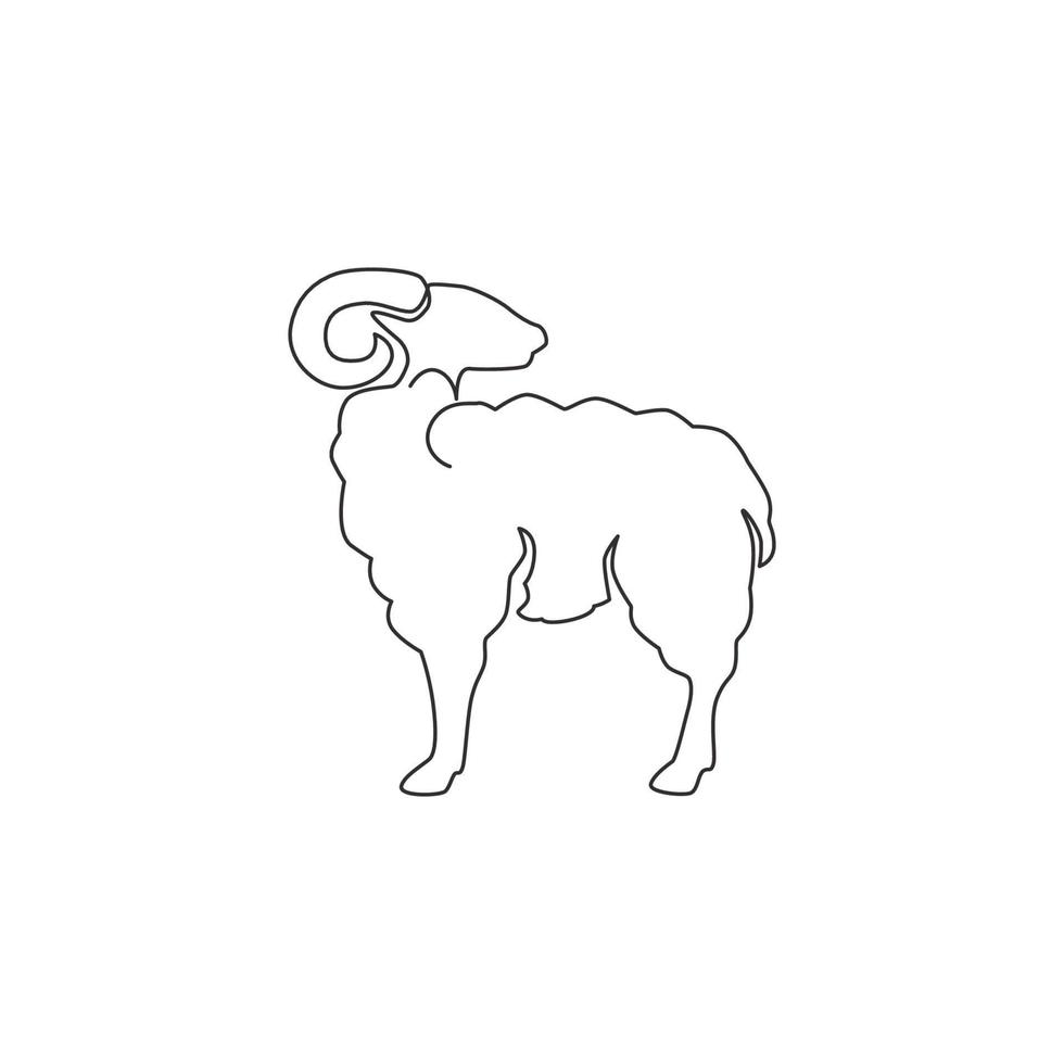 enkele doorlopende lijntekening van grappige schattige schapen voor de identiteit van het bedrijfslogo. lam mascotte symbool concept voor ranch icoon. trendy één lijn tekenen ontwerp vector grafische afbeelding