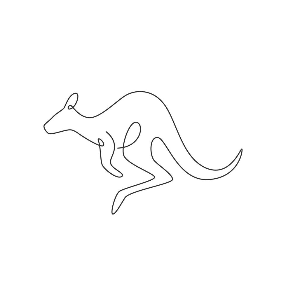 enkele doorlopende lijntekening van schattige springende kangoeroe voor de identiteit van het nationale dierentuinlogo. australisch dierlijk mascotteconcept voor het campagnepictogram van het reistoerisme. één lijn tekenen ontwerp vectorillustratie vector