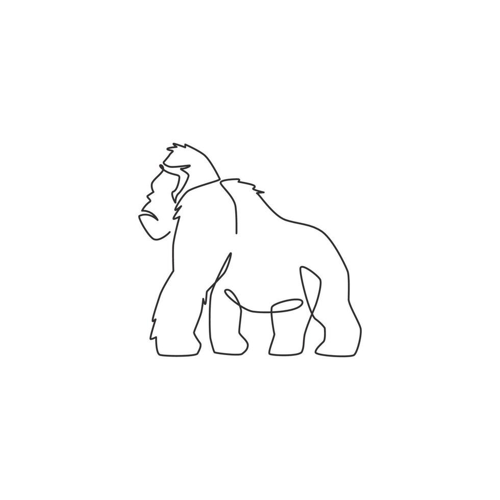 enkele doorlopende lijntekening van gorilla voor de identiteit van het nationale dierentuinlogo. dierlijk primaat portret mascotte concept voor e-sport team club icoon. trendy één lijn tekenen ontwerp grafische vectorillustratie vector