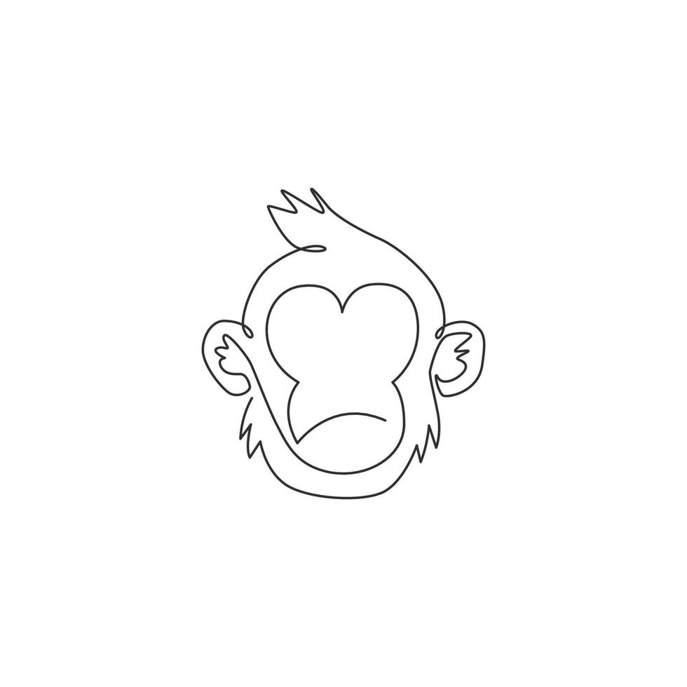 één enkele lijntekening van schattig denkend aaphoofd voor de bedrijfslogo-identiteit. schattig primaat dier mascotte concept voor corporate icoon. doorlopende lijn tekenen ontwerp vectorillustratie vector