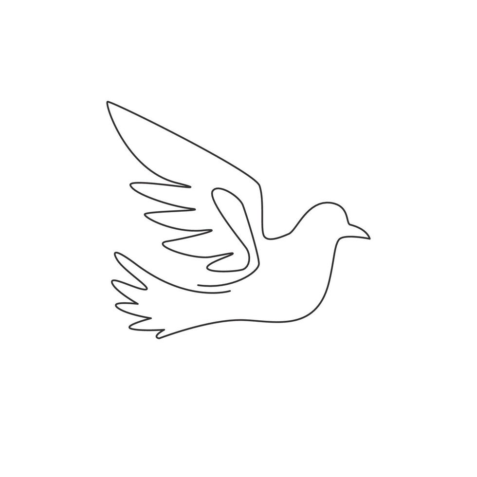 enkele doorlopende lijntekening van schattige vliegende duifvogel voor logo-identiteit. schattig duif mascotte concept voor vrijheid en vrede beweging icoon. trendy één lijn tekenen grafisch ontwerp vectorillustratie vector