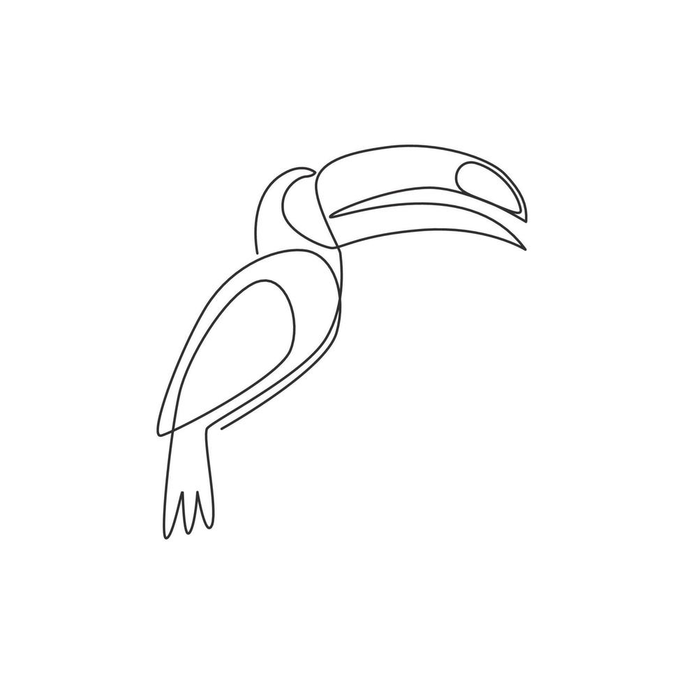 een doorlopende lijntekening van schattige toekanvogel met grote snavel voor logo-identiteit. exotisch dierlijk mascotteconcept voor nationaal natuurparkpictogram. enkele lijn tekenen grafisch ontwerp vectorillustratie vector