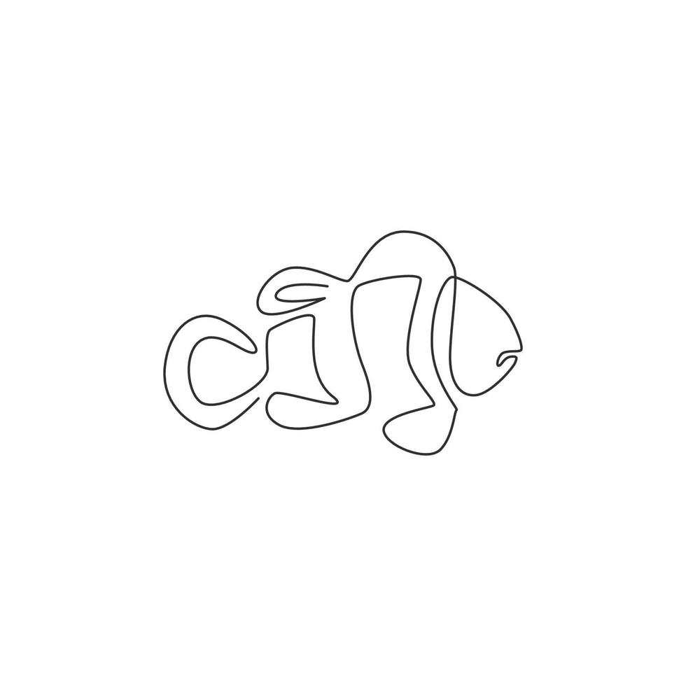 een doorlopende lijntekening van schattige clownvissen voor de identiteit van het zeewateraquariumlogo. gestript anemonefish mascotte concept voor aquatische show icoon. moderne enkele lijn tekenen ontwerp vectorillustratie vector