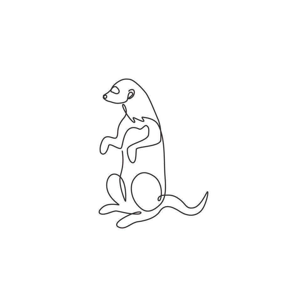 één enkele lijntekening van schattige meerkat voor de identiteit van het bedrijfslogo. suricata suricatta dierlijk mascotteconcept voor nationaal dierentuinpictogram. moderne doorlopende lijn tekenen ontwerp vector grafische afbeelding