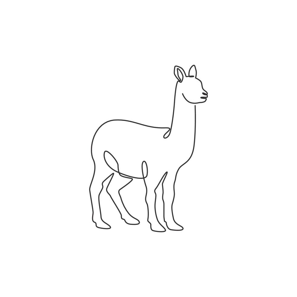 een doorlopende lijntekening van grappige alpaca voor de identiteit van het boerderijlogo. gedomesticeerd zoogdier dier mascotte concept voor vee icoon. moderne enkele lijn tekenen ontwerp vector grafische afbeelding