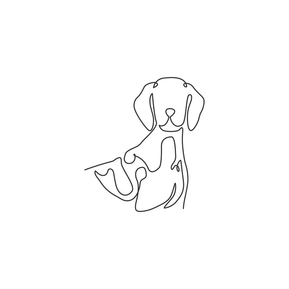 een doorlopende lijntekening van schattige Duitse kortharige aanwijzer voor de identiteit van het bedrijfslogo. rasechte hond mascotte concept voor stamboom vriendelijk huisdier icoon. moderne enkele lijn tekenen ontwerp vectorillustratie vector