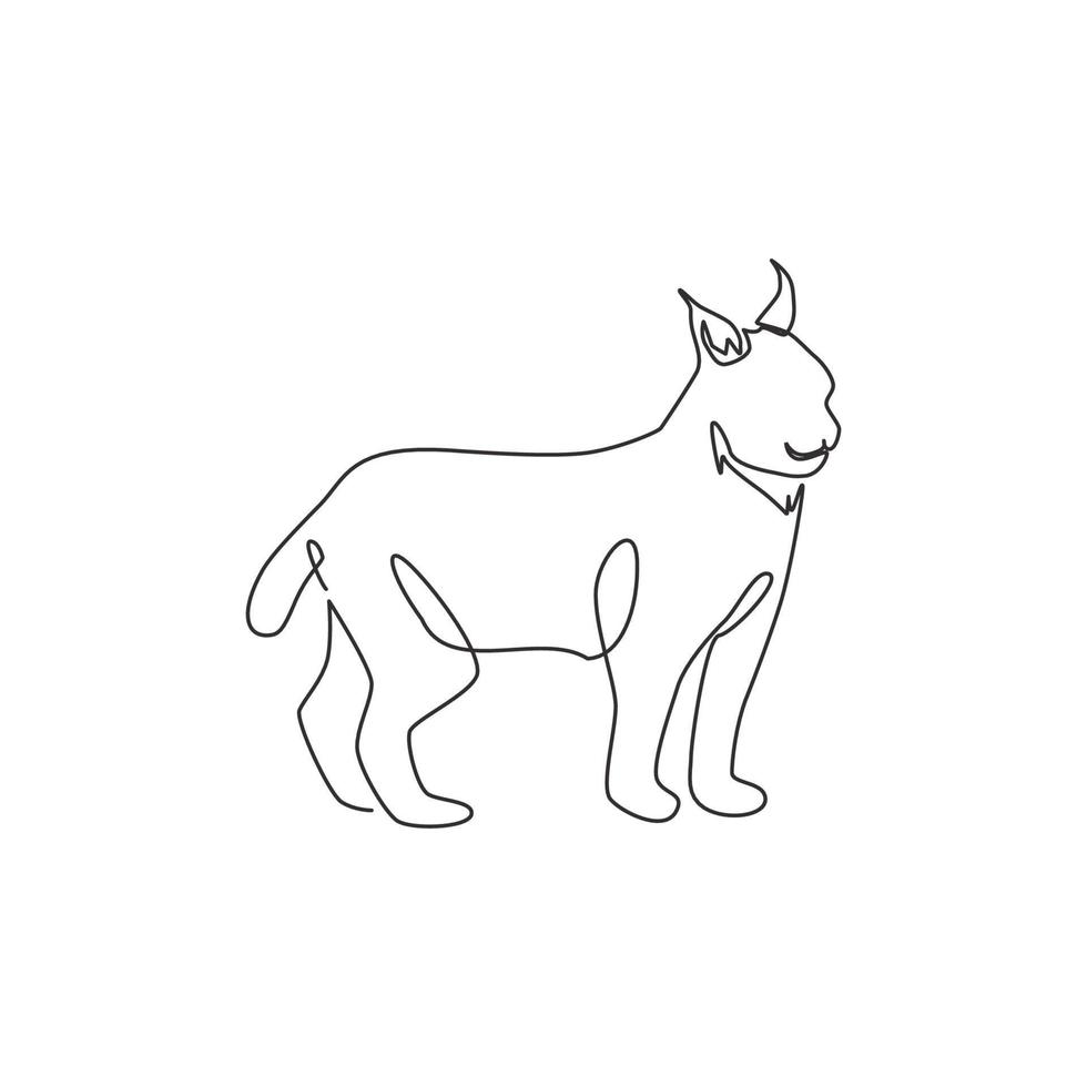 enkele doorlopende lijntekening van stout lynx cat voor de identiteit van het bedrijfslogo. bobcat zoogdier dier mascotte concept voor nationaal natuurbehoud park icoon. moderne één lijn tekenen ontwerp vectorillustratie vector