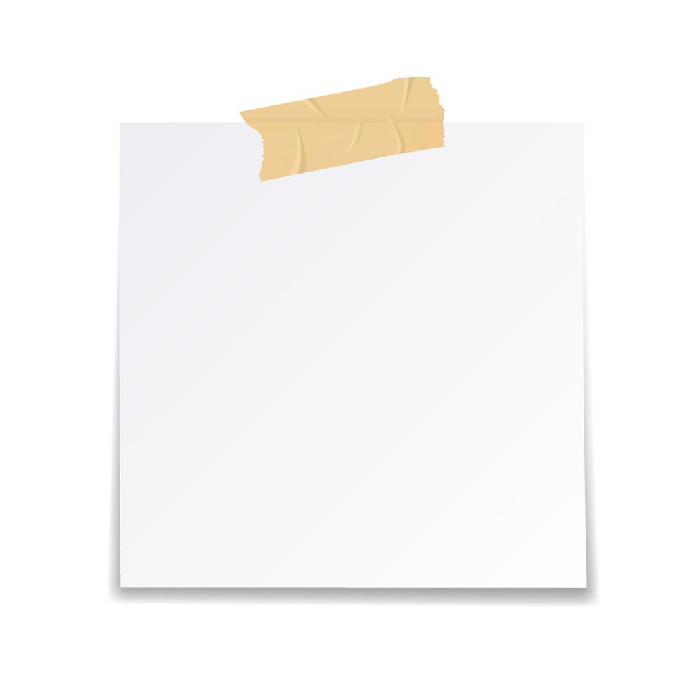 vectorillustratie van lege kleverige papieren notitie met tape. blanco papier met plakband op witte achtergrond. lege notitie met een uitknippad. vector