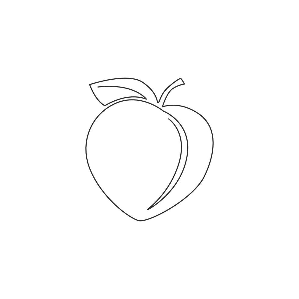 enkele doorlopende lijntekening van hele gezonde biologische perzik voor de identiteit van het boomgaardlogo. vers fruitconcept voor fruittuinpictogram. moderne één lijn tekenen grafisch ontwerp vectorillustratie vector