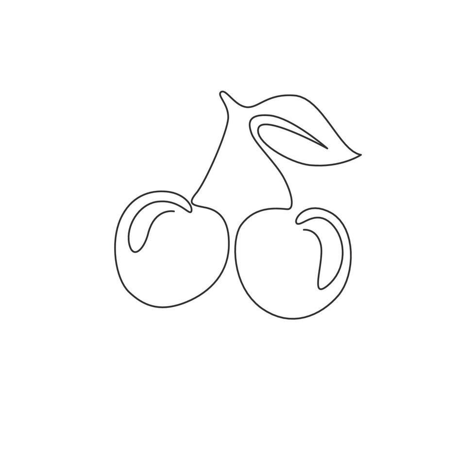 een doorlopende lijntekening van hele gezonde biologische kersen voor de identiteit van het boomgaardlogo. vers fruitconcept voor fruittuinpictogram. moderne enkele lijn tekenen ontwerp grafische vectorillustratie vector