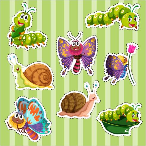 Sticker set voor verschillende soorten insecten vector