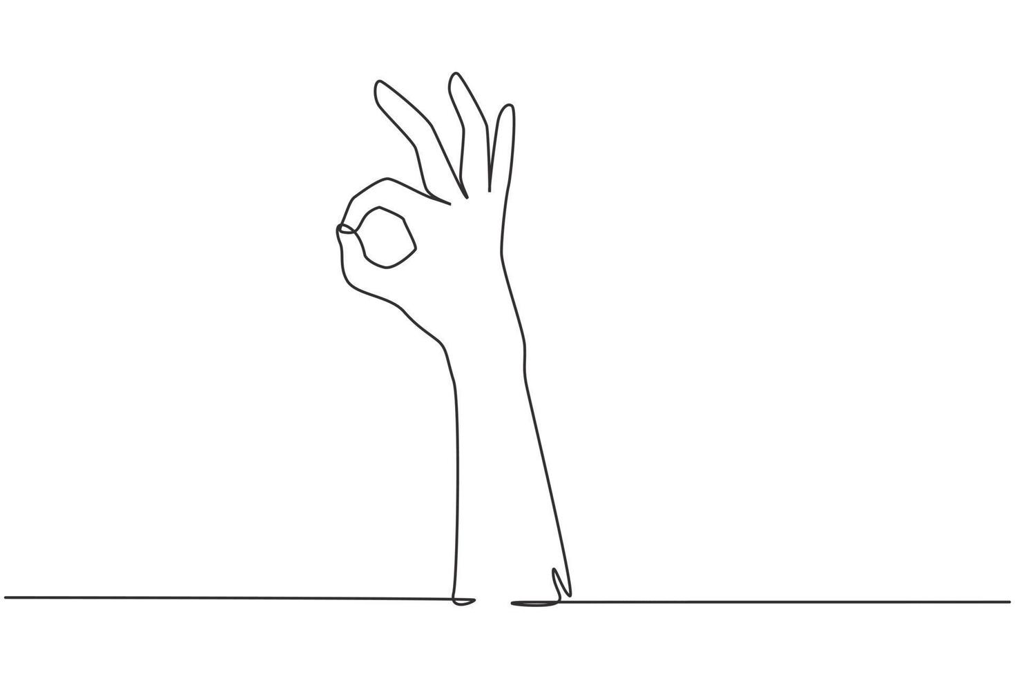één enkele lijntekeninghand die oke of perfect gebaar toont. nummer drie handen tellen. leer getallen tellen. non-verbale tekens of symbolen. doorlopende lijn tekenen ontwerp grafische vectorillustratie vector
