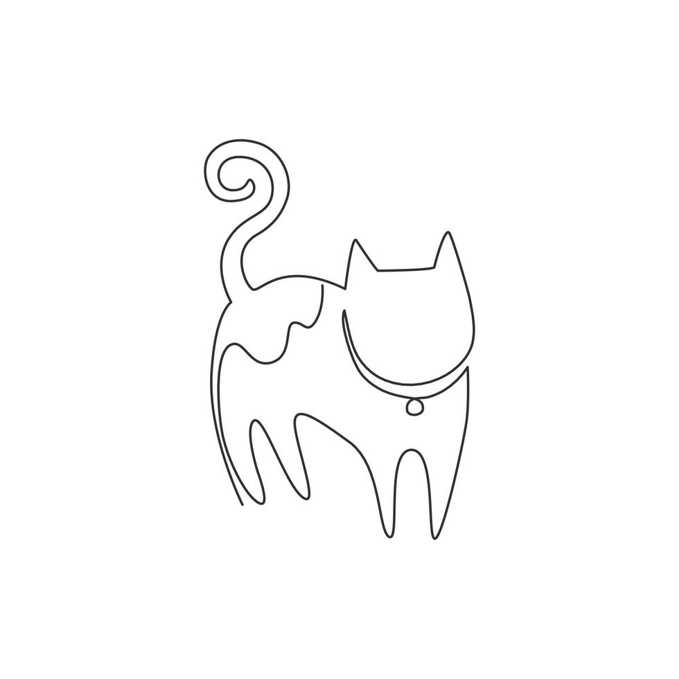 een enkele lijntekening van het eenvoudige schattige kat kitten icoon. kitty dierenwinkel logo embleem vector concept. moderne doorlopende lijn tekenen grafisch ontwerp illustratie