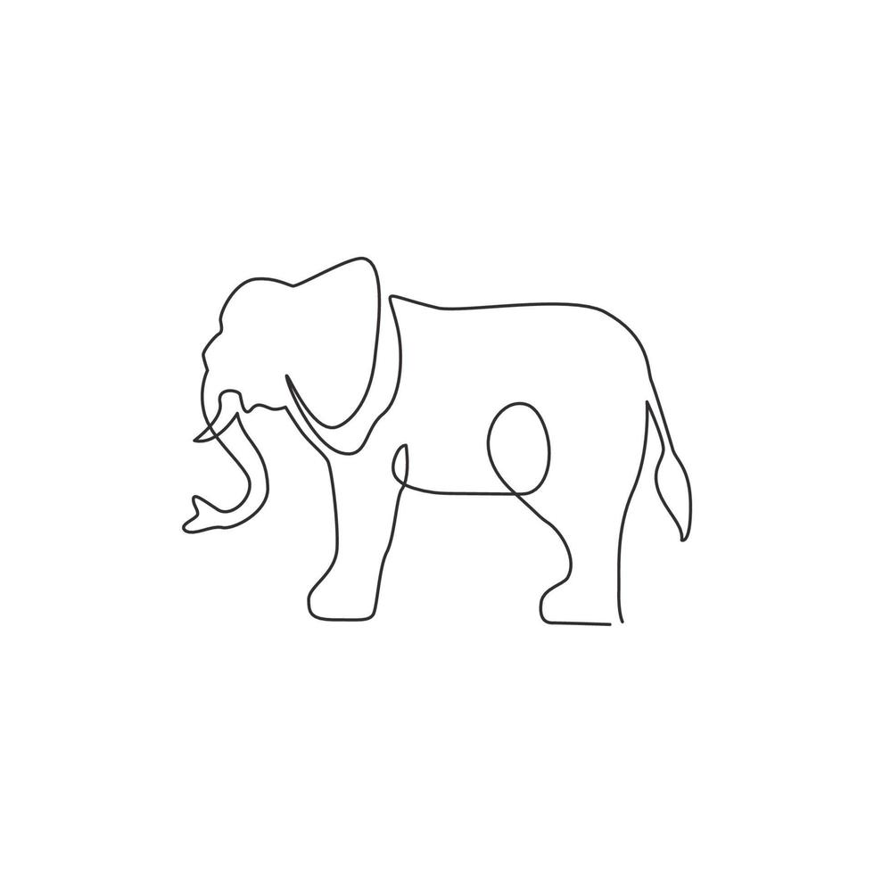 een doorlopende lijntekening van de identiteit van het grote schattige olifant bedrijfslogo. Afrikaanse dierentuin dier pictogram concept. dynamische enkele vector grafische lijntekening ontwerp illustratie