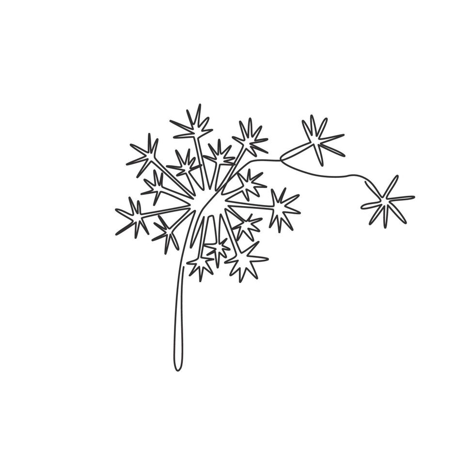 één enkele lijntekening van schoonheids vers taraxacum voor tuinlogo. afdrukbare decoratieve paardebloem bloem voor home decor wall art poster print. moderne doorlopende lijn tekenen ontwerp vectorillustratie vector