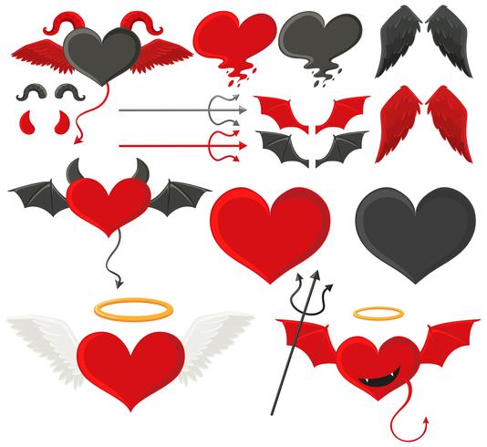 Zwarte en rode harten met vleugels vector