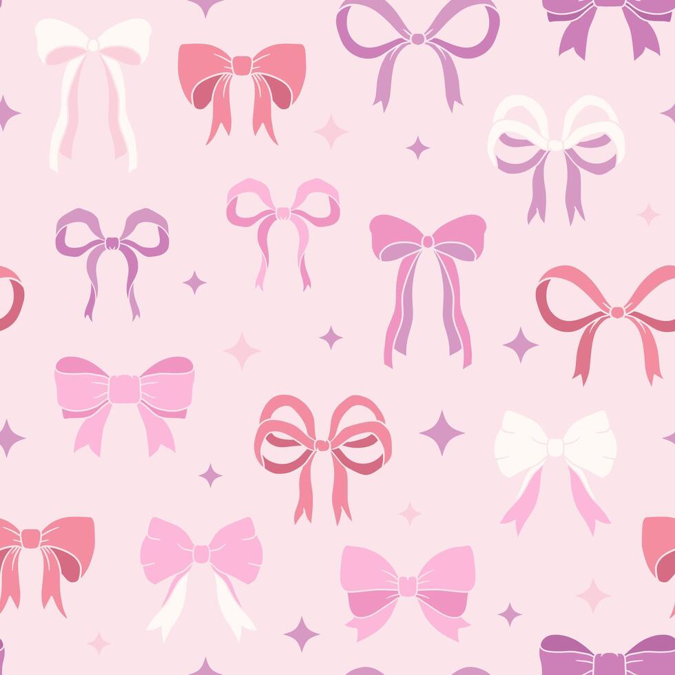 roze bogen en linten naadloos patroon, valentijnsdag ontwerp achtergrond, coquette kern, hand getekend illustratie vector