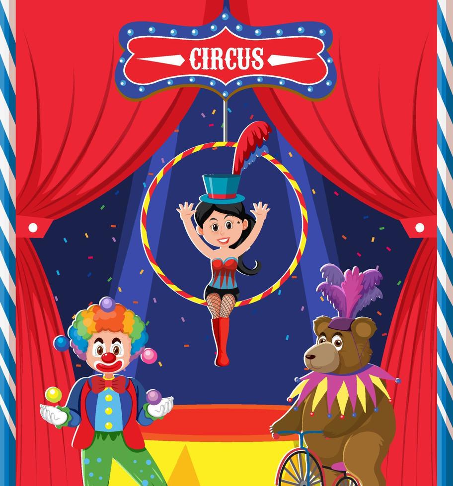 clown stripfiguur op het podium vector