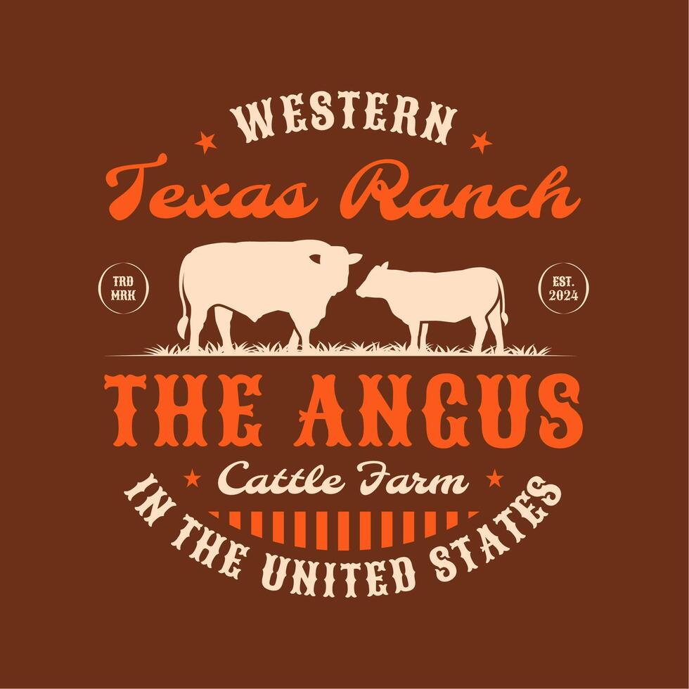 wijnoogst retro rustiek angus koe rundvlees vee boerderij Texas boerderij rundvlees vee western logo vector