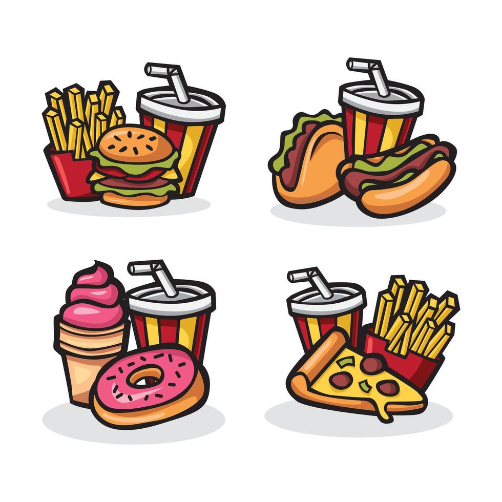 junk food tekening hand- getrokken tekenfilm verzameling vector