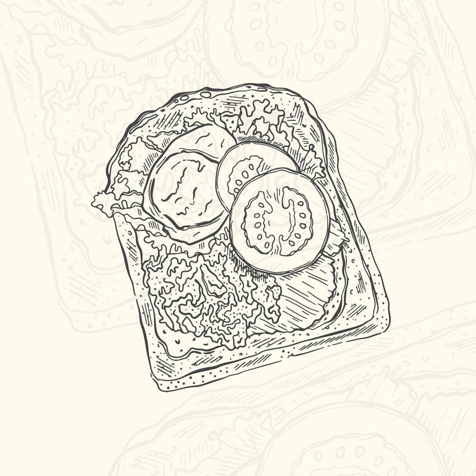 illustratie schets toast food.hand getekende element ontwerp menu. geïsoleerd object op witte achtergrond. vector