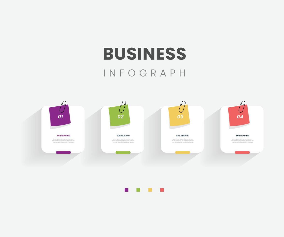 bedrijf infographic papier klem werkwijze met plein sjabloon ontwerp met verschillend kleur pictogrammen en 4 opties of stappen. pro illustratie. vector