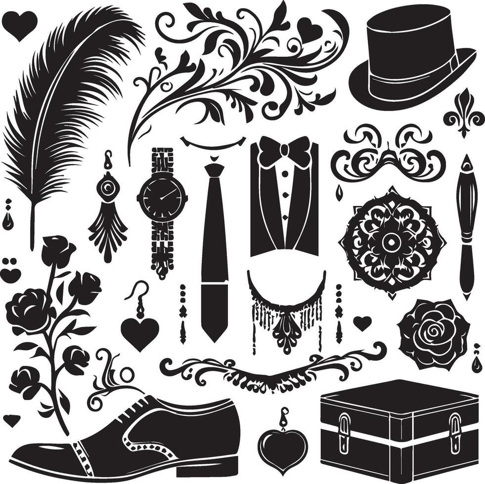 bruiloft accessoires silhouet ontwerp vector