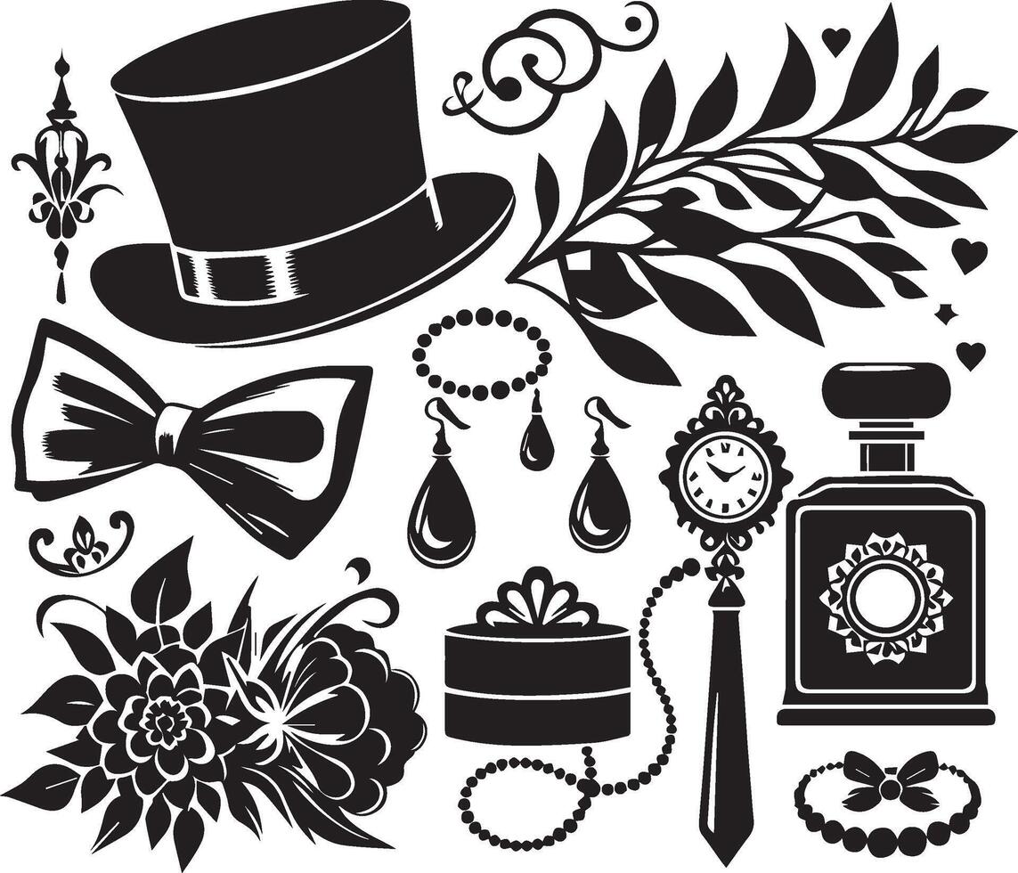 bruiloft accessoires silhouet ontwerp vector