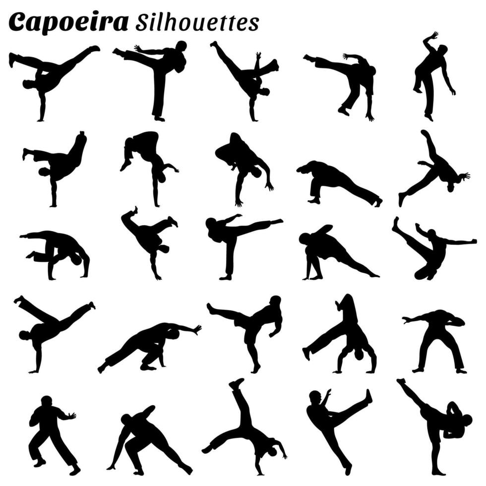 reeks van capoeira illustratie silhouetten vector