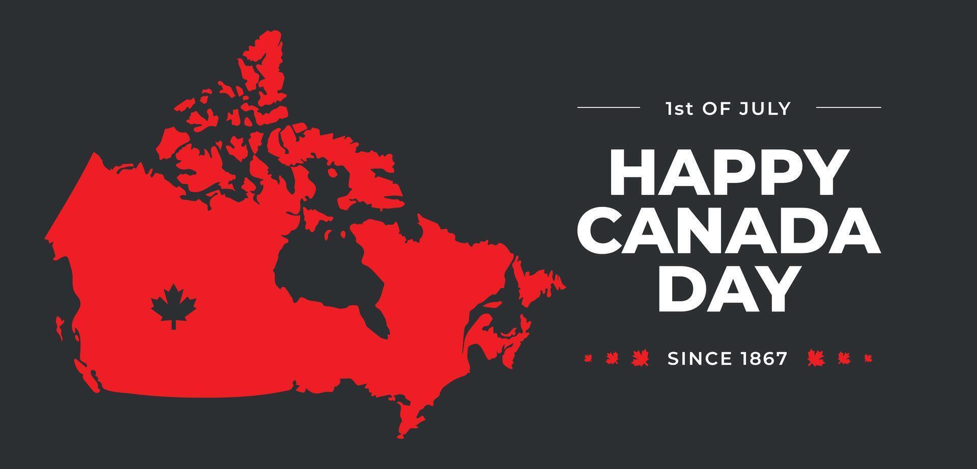 minimalistisch modieus gemakkelijk sociaal media sjabloon voor Canada dag, 1e van juli. kaart van Canada met hart Aan zwart achtergrond. eerste van juli nationaal vakantie groet kaart, meetkundig stijl poster vector