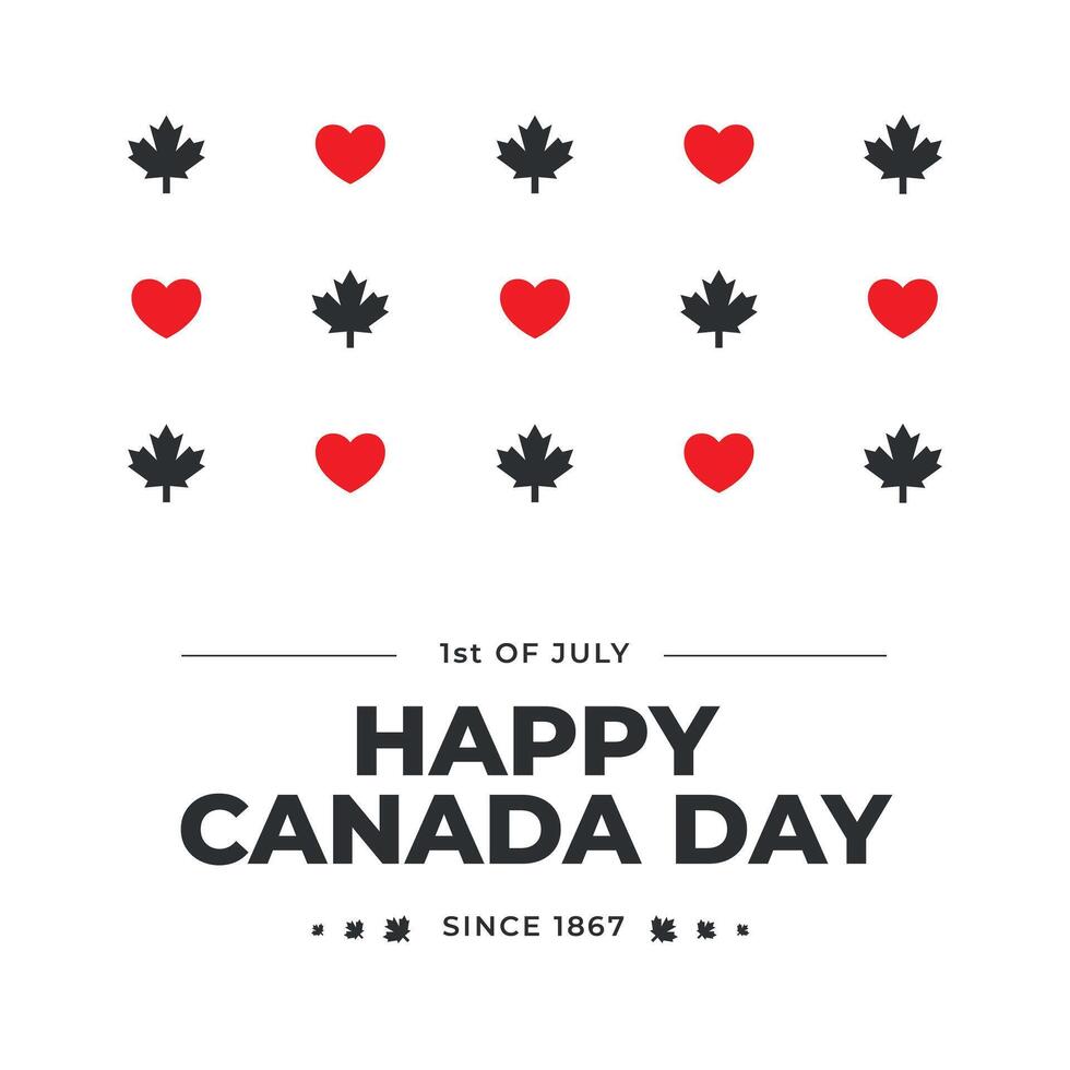 gelukkig Canada dag, 1e van juli, plein banier, sociaal media na. gemakkelijk minimaal ontwerp, modieus minimalistisch stijl. wit, zwart, rood kleuren. Canada symbool esdoorn- blad. kaart, vakantie banier folder poster vector
