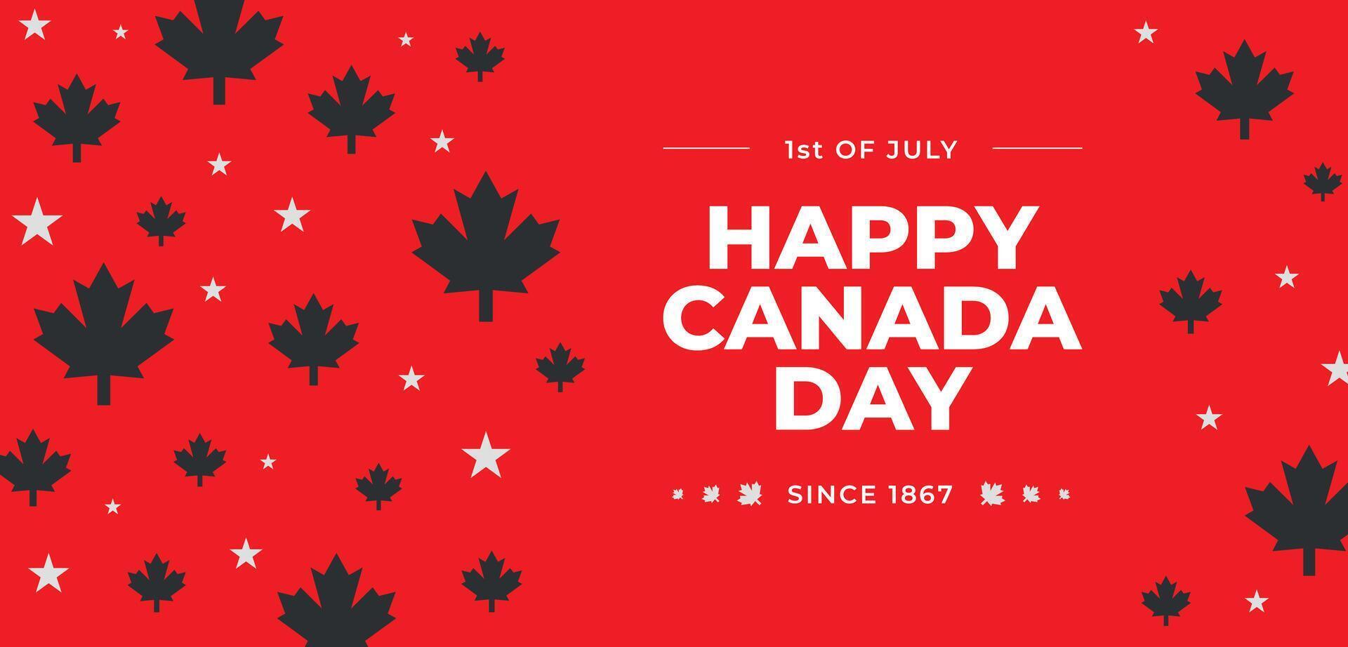 juli 1e. Canada dag achtergrond reclame banier sjabloon ontwerp. Canada symbool esdoorn- bladeren rood en zwart kleuren. Canada zege dag. Canada dag banier of hoofd achtergrond. eerste van juli nationaal vector