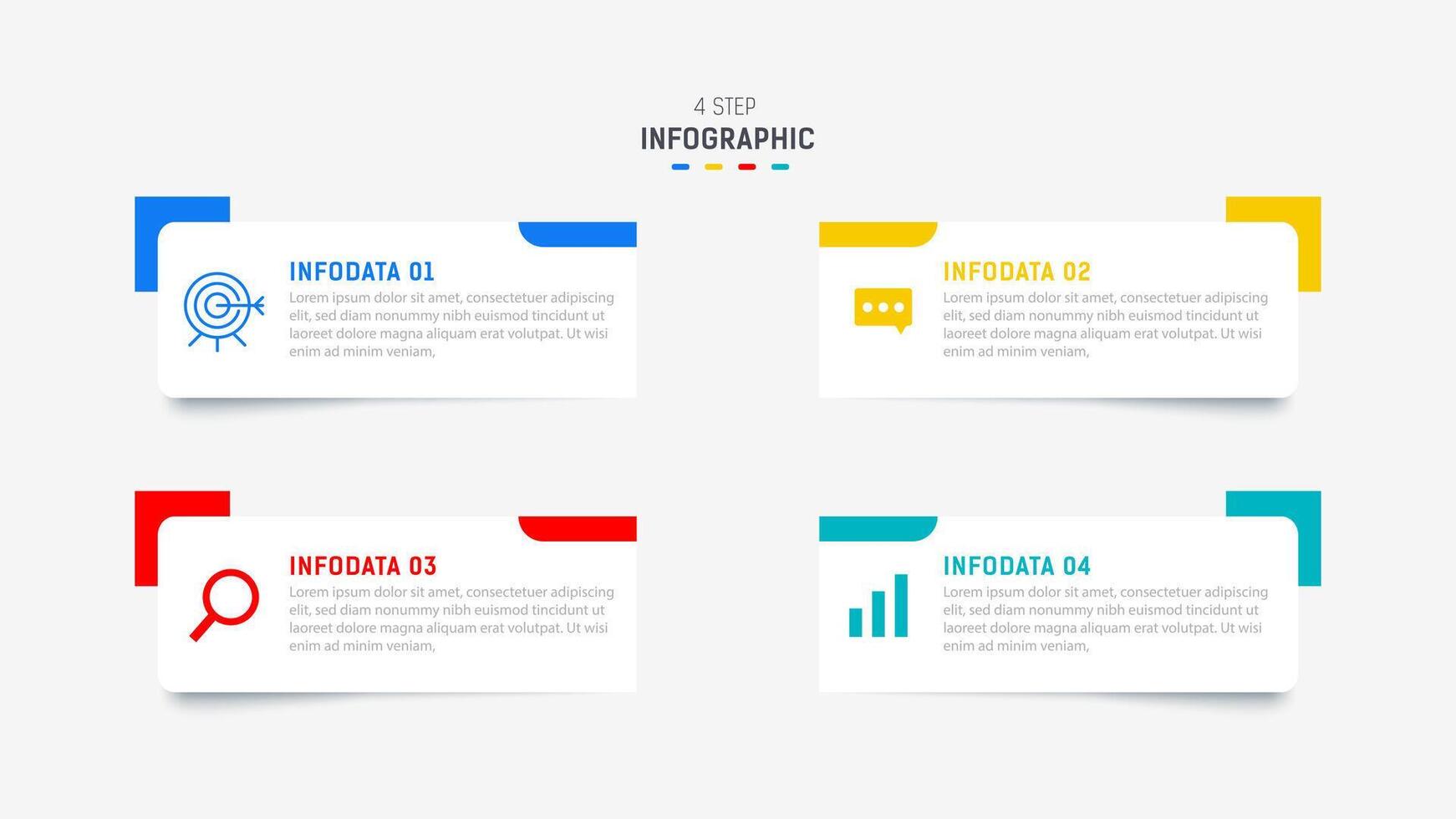 vier stap infographic element ontwerp sjabloon voor presentatie. werkwijze diagram en presentaties stap, workflow lay-out, banier, stromen grafiek, info grafisch illustratie. vector