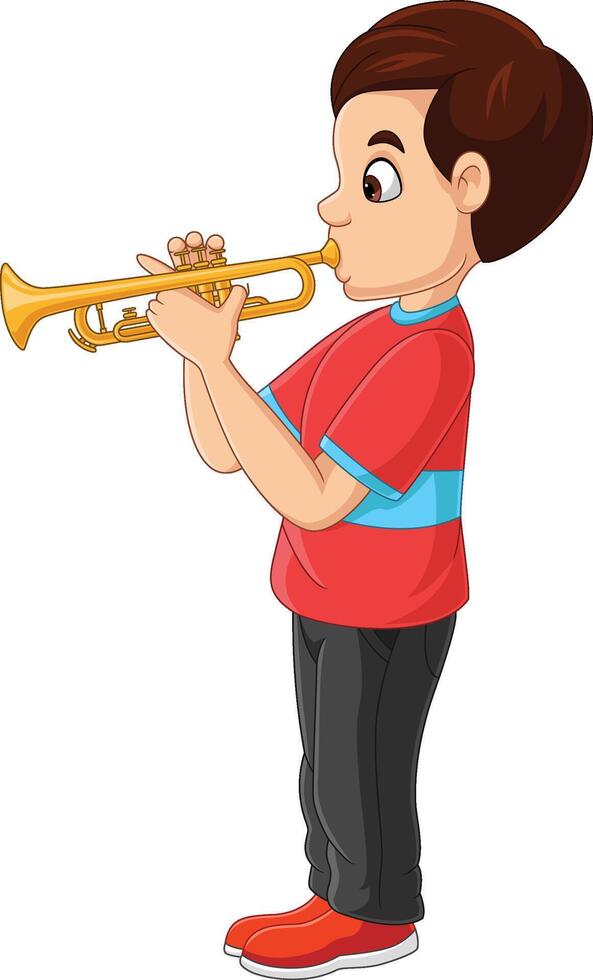 tekenfilm kleine jongen die een trompet speelt vector