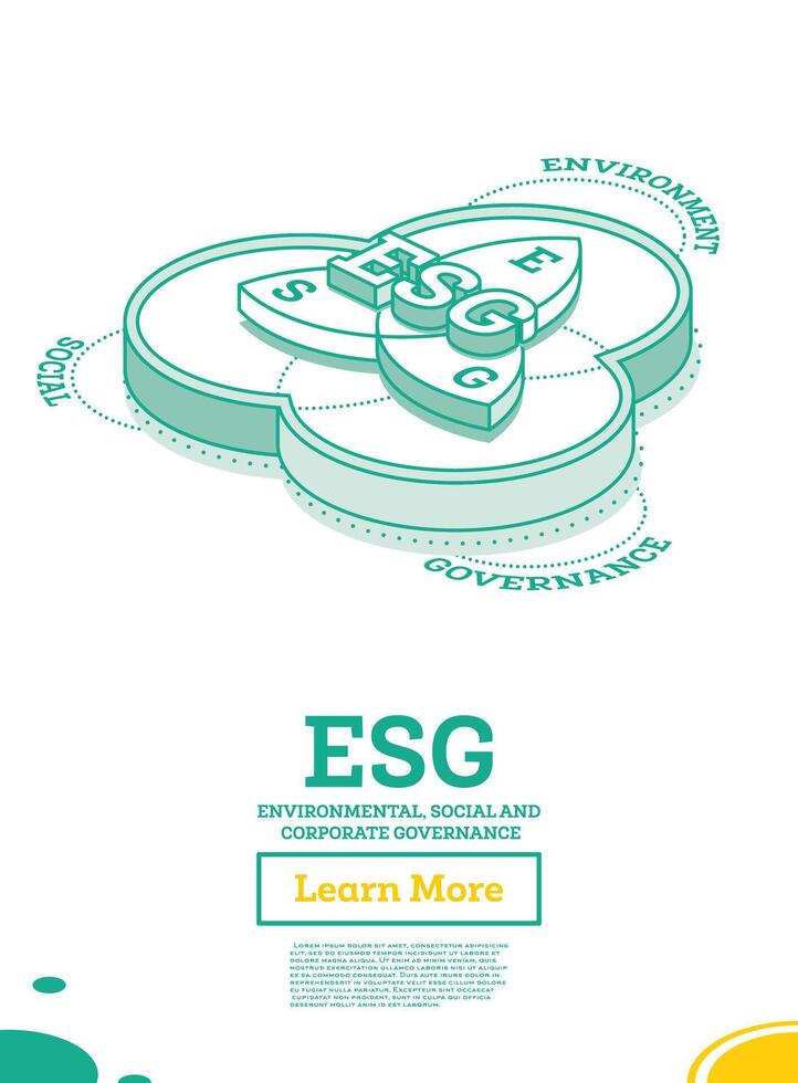 esg concept van milieu, sociaal en bestuur. infographic element. duurzame ontwikkeling. isometrische schets concept. taart tabel met drie elementen. vector