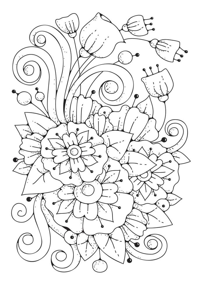 boeket van abstract zwart wit bloemen voor kleuren. illustratie. kleur bladzijde voor kinderen en volwassenen. kunst therapie. vector