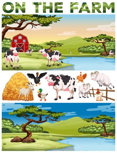 Boerderij thema met boerderijdieren en landbouwgrond vector