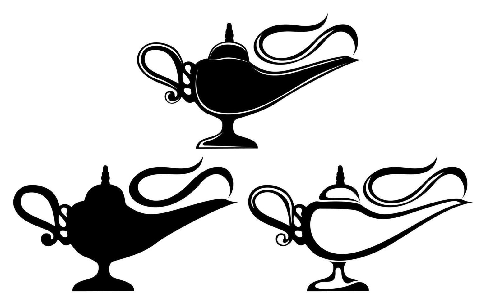 reeks aladdin lamp silhouet icoon. wensen magie lamp vector