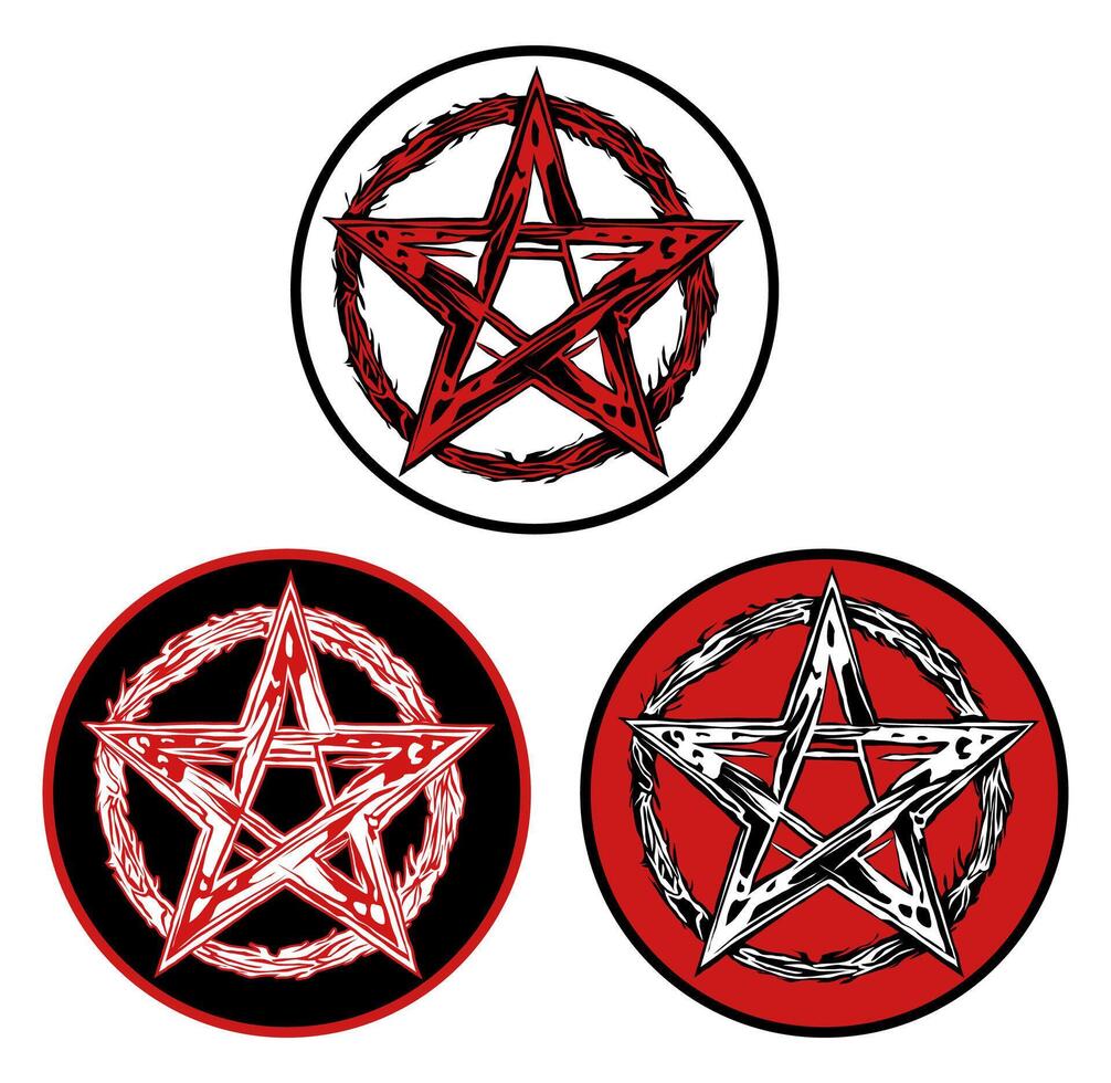 reeks pentagram teken. pentagram symbool neon tribal ontwerp vector