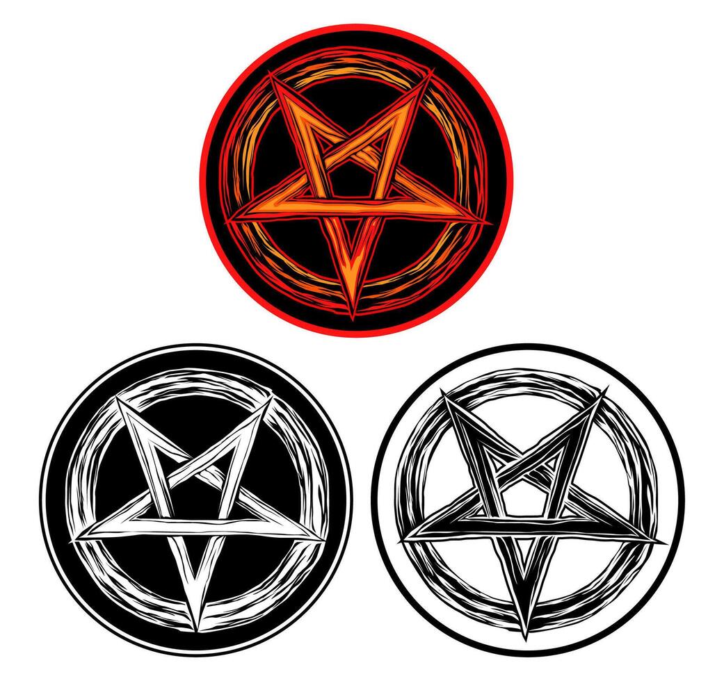 reeks pentagram teken. ster omgekeerd icoon. pentagram symbool gotisch stijl vector