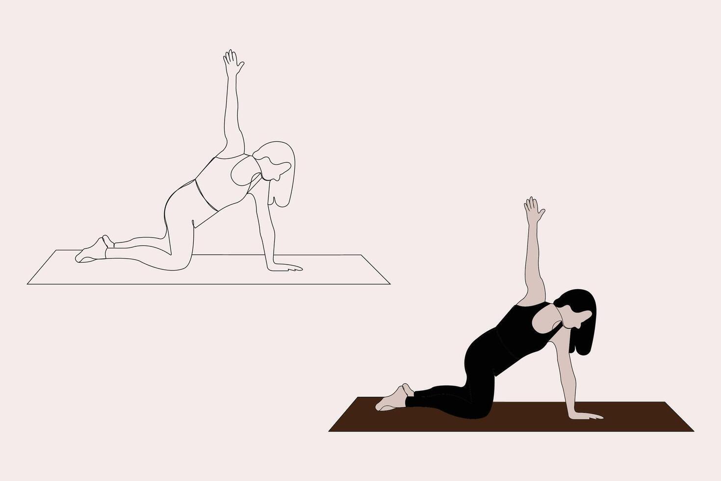 yoga poses schets geïsoleerd Aan wit achtergrond. vrouw aan het doen yoga Aan yoga mat. vector